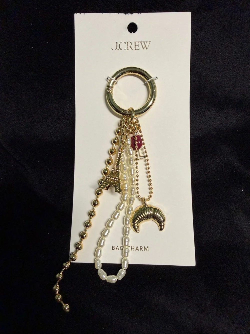 BNWT J CREW FRENCH PARISIAN GOLD & PEARL 5 PIECE BAG CHARM KEYRING ACCESSORY